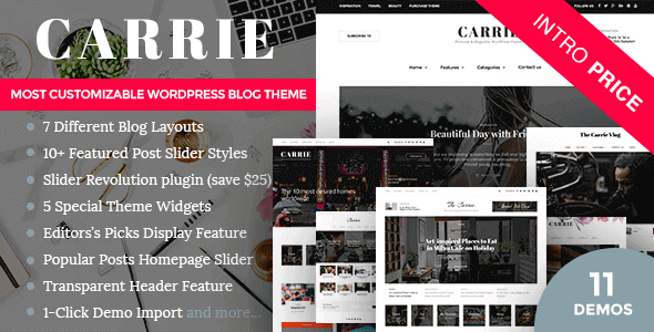 Carrie 2.2 – Personal & Magazine WordPress Responsive Clean Blog Theme