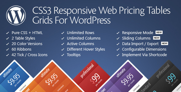 CSS3 Responsive Web Pricing Tables Grids for WordPress 11.4