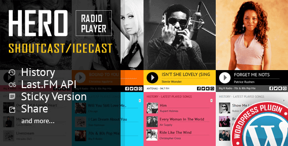 Hero 4.4 – Shoutcast and Icecast Radio Player With History WordPress Plugin