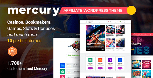 Mercury 3.9.1 NULLED – Gambling & Casino Affiliate WordPress Theme. News & Reviews